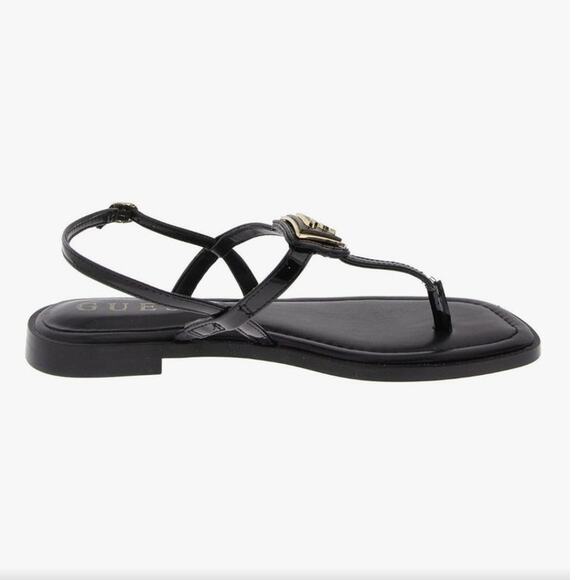 New Guess Women's Rainey Flat Sandal Black Patent Thong Sandal 6.5M - Picture 2 of 7